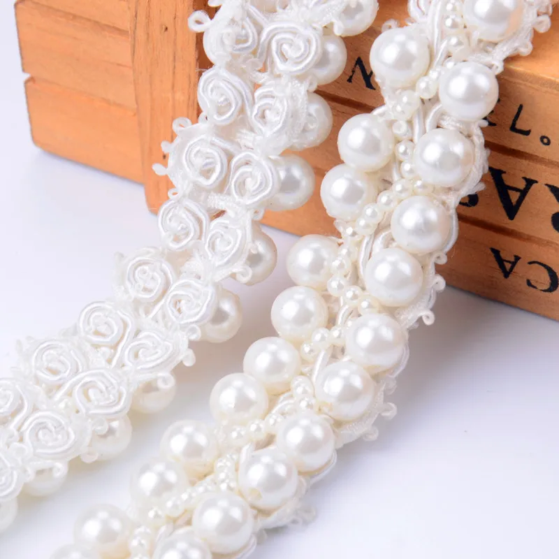 Pearl Beaded rhinestone Trims Sew on Mesh Lace Ribbon Banding Garment Applique DIY hair Clothes Wedding Dress Belt Accessories