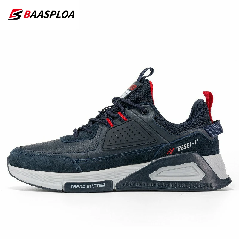 Baasploa Men Sport Shoes Comfort Leather Waterproof Casual Sneakers Lightweight Walking Shoes Non-Slip Male Non-Slip Lace-Up