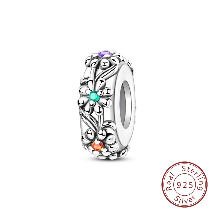 

Hot Sale 100% Sterling Silver Colorful Daisy Rubber Plug Clip Charm Fits Brand 3mm Bracelet DIY Jewelry Accessories