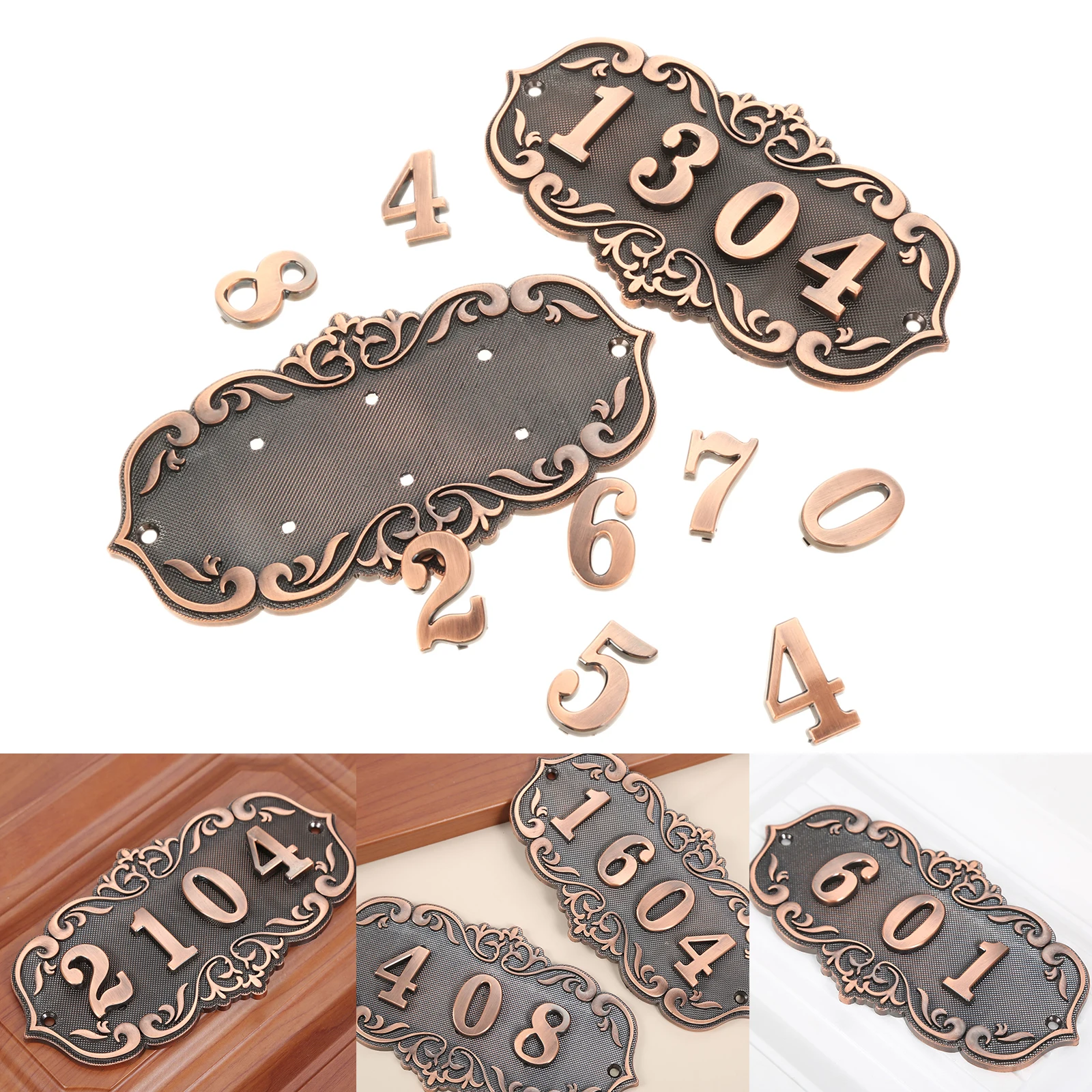 House Number Door Plate 3/4 Digits 0-9 Numbers Imitation Metal Sign Plastic Decor Self-adhesive Outdoor Mailbox Hotel Apartment