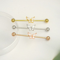 External thread piercing jewelry Industrial barbell earrings Butterfly zircon ear bridge double piercing earrings