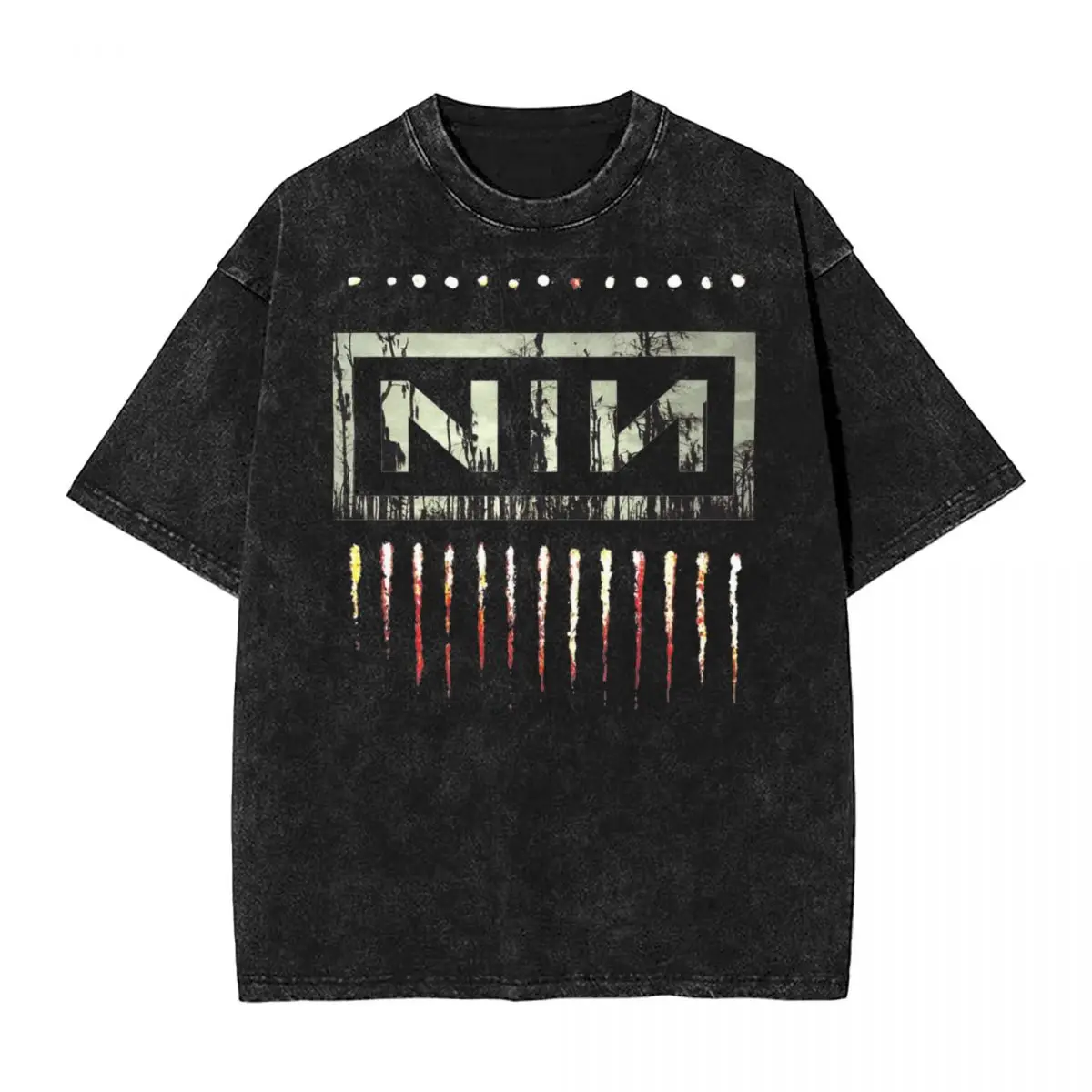 Washed T Shirts NIN Nine Inch Nails Hip Hop Retro T-Shirts Harajuku Streetwear Short Sleeve Printed Tops Tee Shirt for Men Women