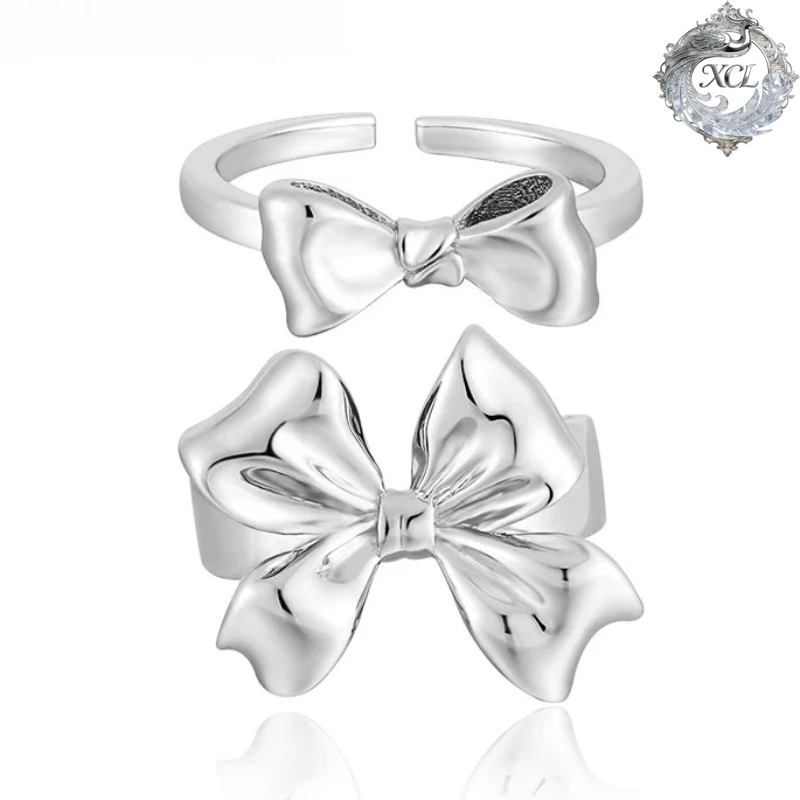 

XCL S925 Sterling Silver Geometric Bow Open Ring, Sweet Cute Adjustable Ring, Wedding Party Jewelry for Women Girls