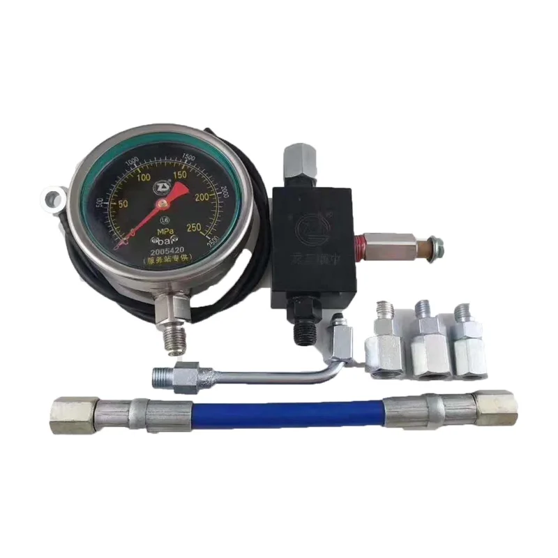 

Common rail high pressure pump plunger pressure test gauge set with pressure relief valve