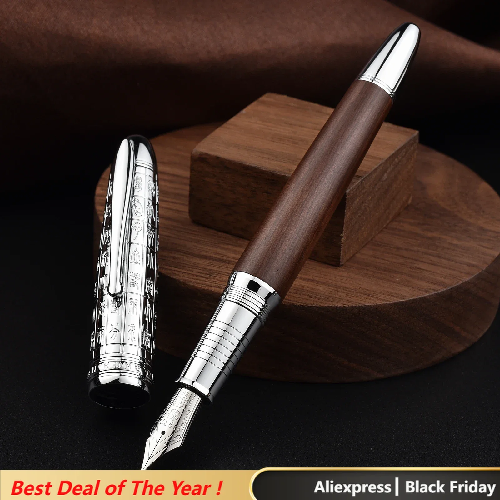 Retro Hongdian 6016 Natural Wood Fountain Pen Beautiful Oracle Cap EF/F Nib Brown Wooden Office Business Writing Ink Gift Pen