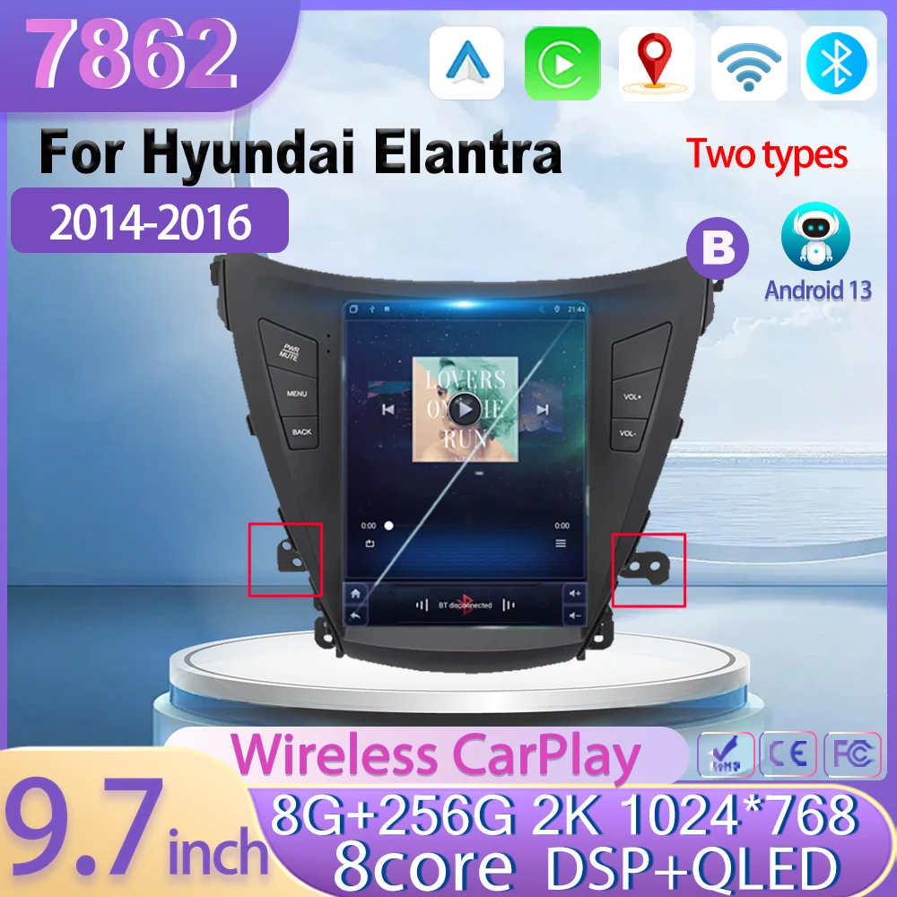 Android 13 для Hyundai Elantra 2014-2016 Tesla Style Navigation Auto GPS 7862 Процессор WIFI Автомобильный видео Мультимедийный плеер 9,7 дюйма