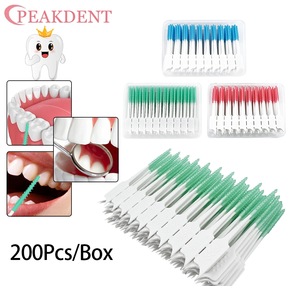 200pcs/box Soft Silicone Interdental Brush Oral Care Elastic Silicone Toothpick Cleaning Interdental Brush Tartar eliminator