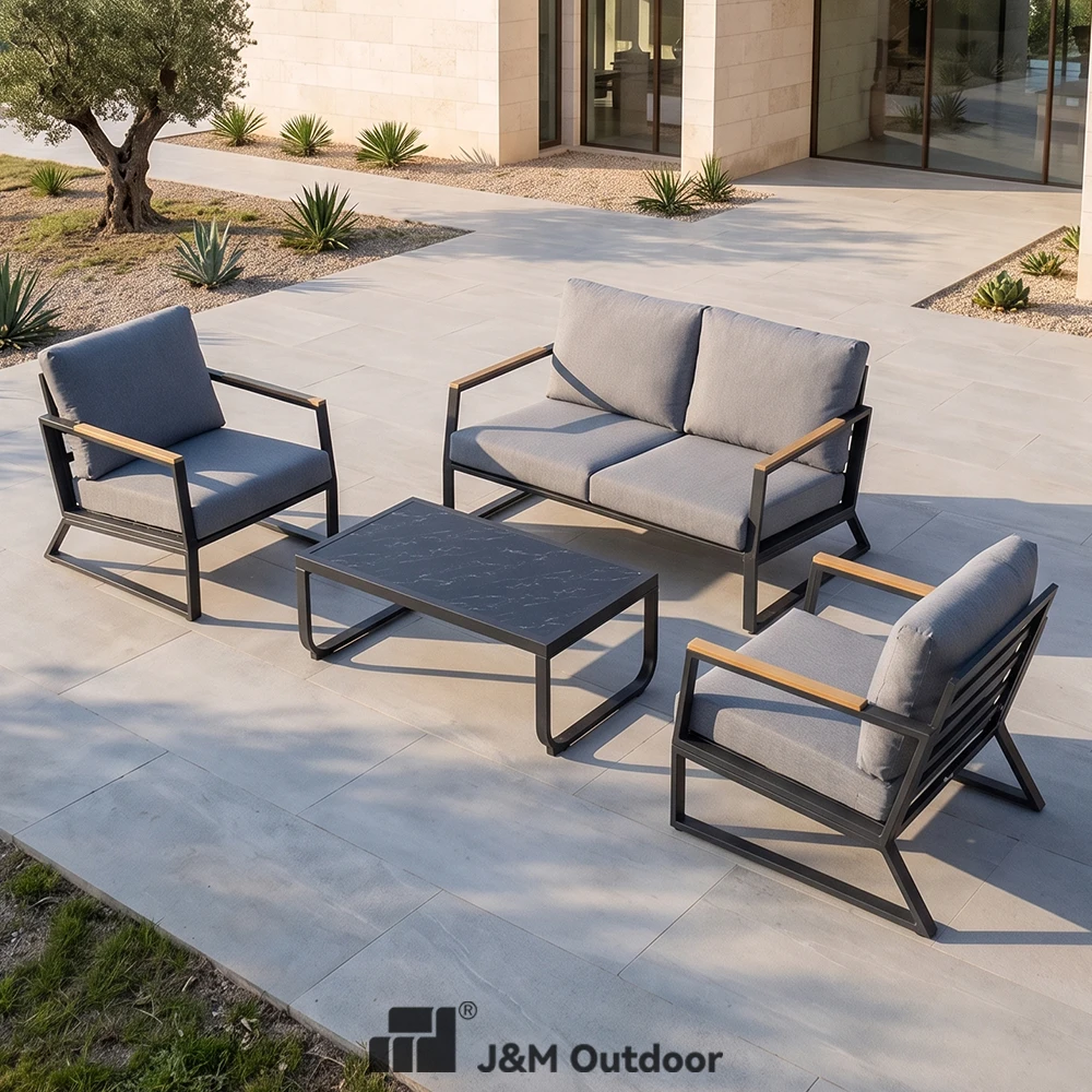 J&M Outdoor T4242 Contemporary Metal Outdoor Sofa Set Coffee Table Garden Chair-Eco-Friendly Durable For Living Room Garden