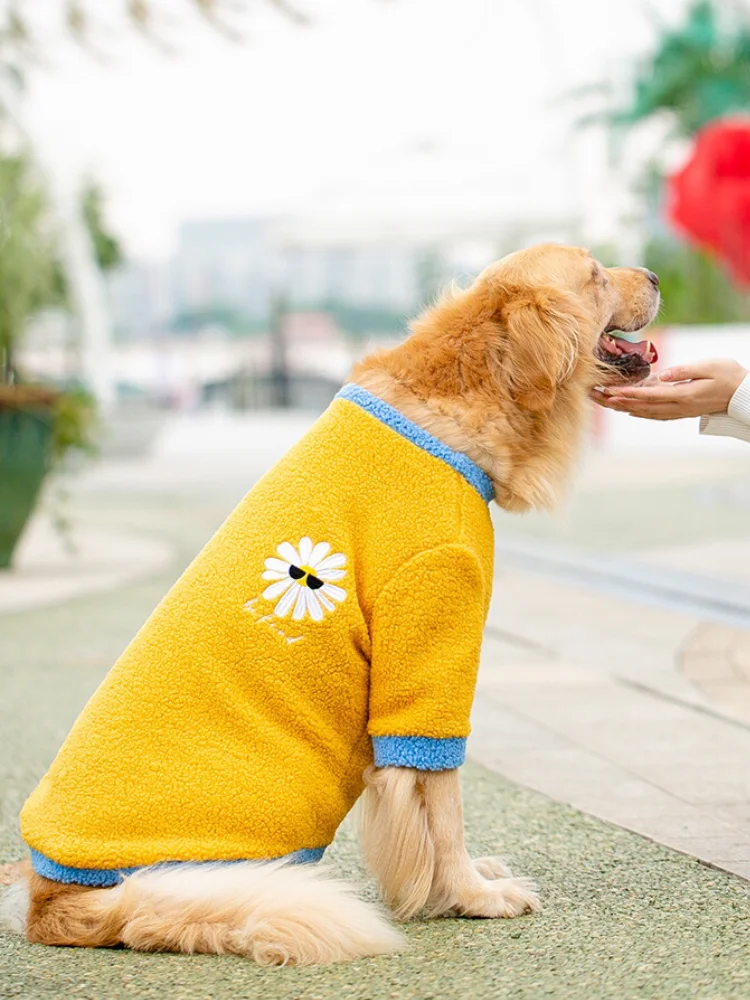 Clothes For Large Medium Dogs Yellow Polar Fleece Coats Sweater Samoyed Daisy Boy Apparels Knitwear Oversize Wear Spring Winter