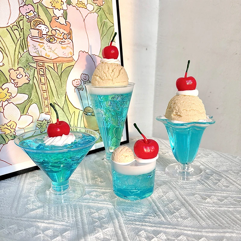 Adornos de té estilo Showa, crema Guazakura, pegamento de goteo de Soda, producto terminado, accesorios para fotos de niña, pudín de decoración de habitación azul