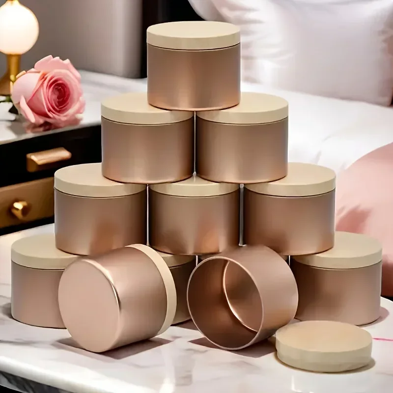 Rose Golden Metal Candle Containers Each Holding 4 Ounces Featuring Lids Ideal for Portable Projects Perfect for Decorating