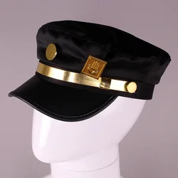 Jotaro kujoのアニメコスプレ帽子、軍のフラットキャップ、帽子のバッジ、コスプレアクセサリー