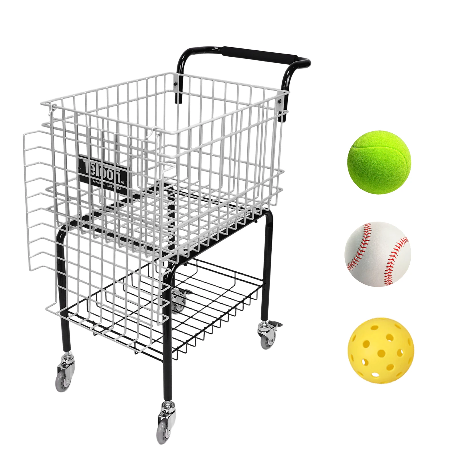 

Wheeled Tennis Ball Hopper Holds 350 Balls with Easy Load Mobile Training Tennis Car for Tennis/Pickleball/Baseball/Softball