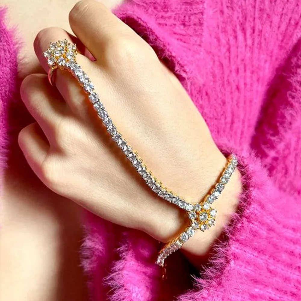 Cross-border trend zircon flower bracelet, simple full diamond finger bracelet temperament accessories female Bracelet