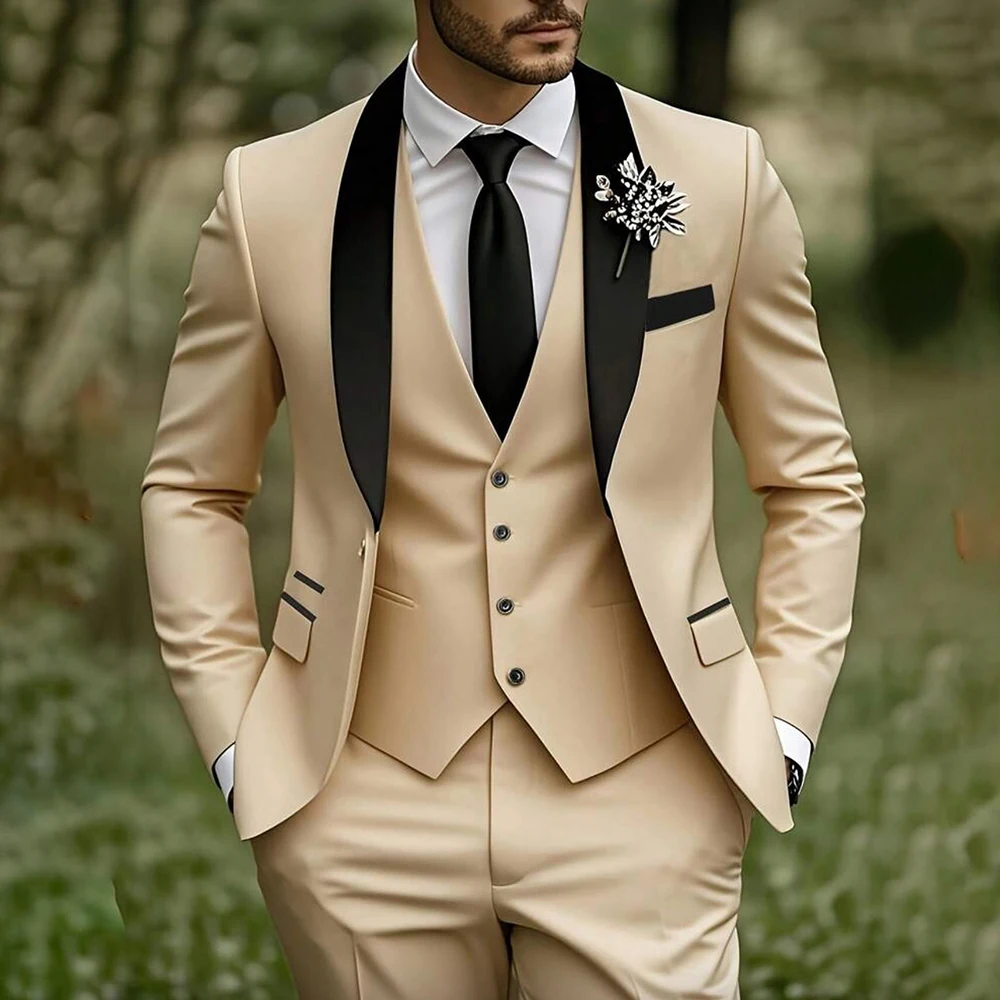 

Luxury Wedding Groomsmen Men's Suits Slim Fit 3 Piece Jacket Pants Vest Single Breasted Shawl Lapel Daily Outfits Terno Blazer