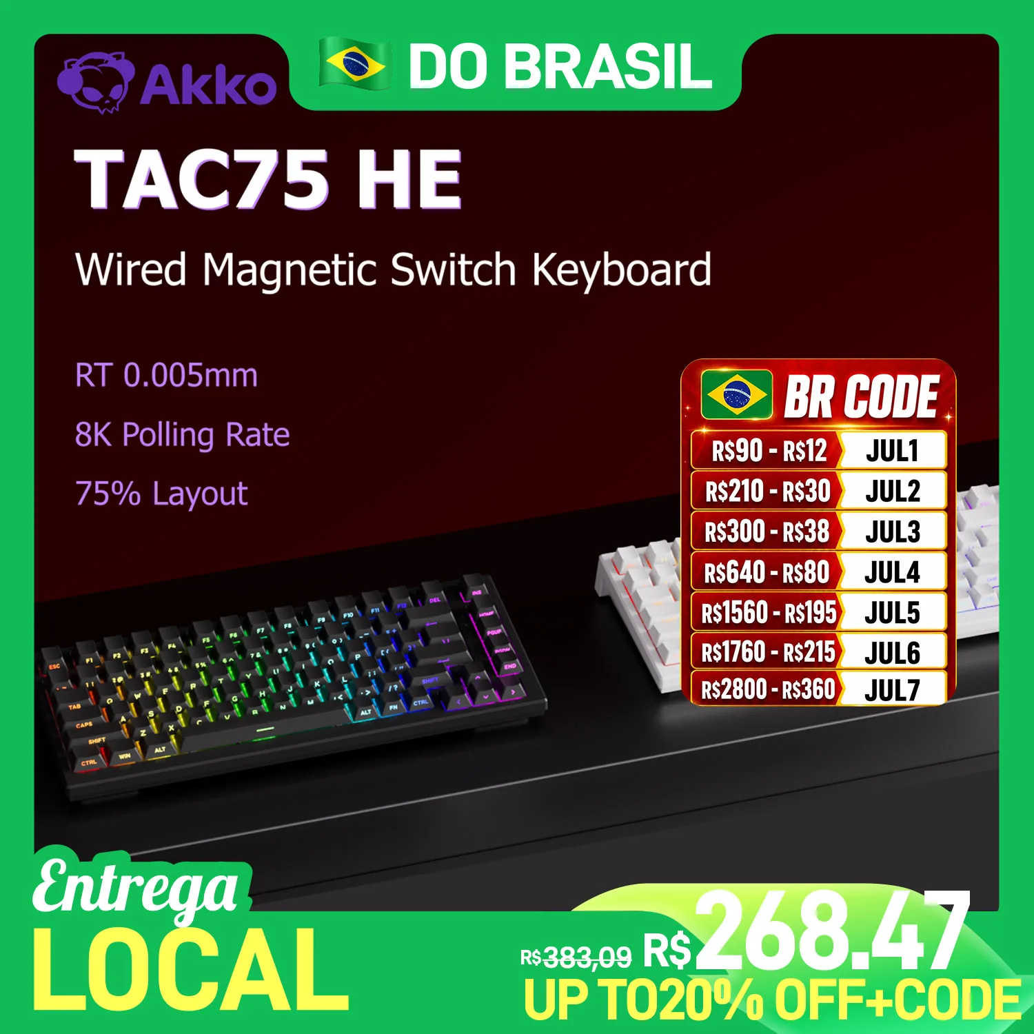 Akko TAC75 HE Magnetic Keyboard 75% Rapid Trigger 0.005mm RGB 8K Polling Rate Wired Mechanical Esports Gaming Keyboard for Gamer