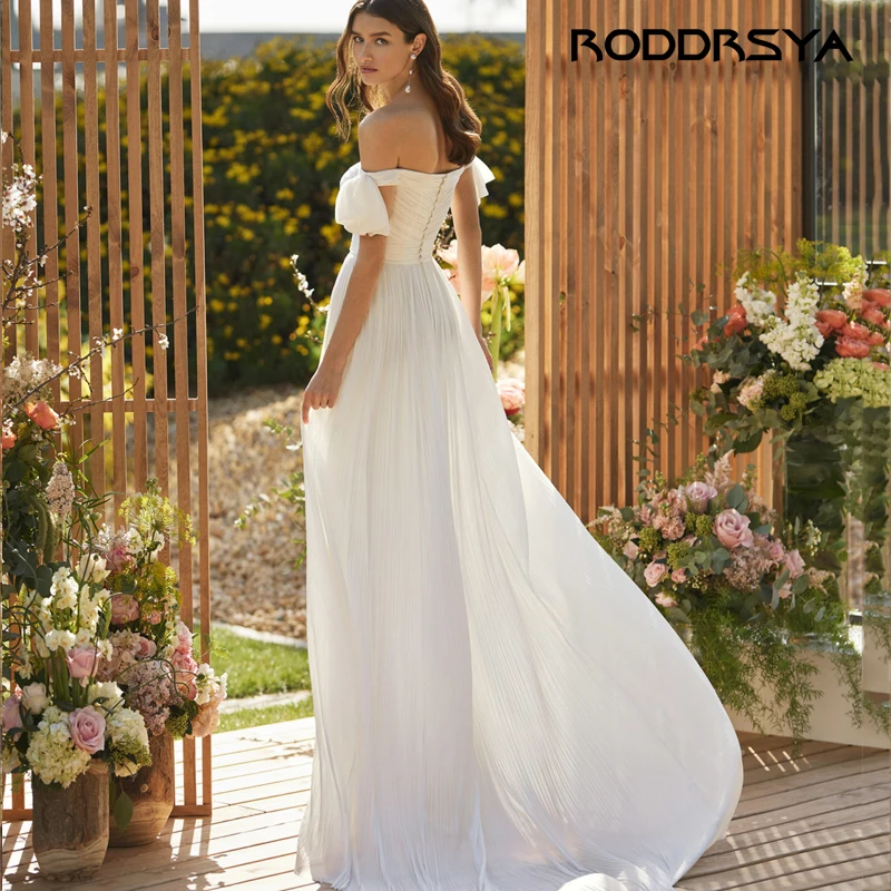 RODDRSYA Simple A-Line Wedding Dress Off Shoulder Pleated Cut out Sweetheat Bridal Gown Back Lace up Boho vestidos de noiva 2023