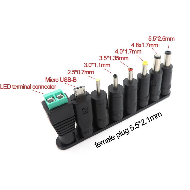 Universal 5.5x2.5mm 4.0x1.7 3.5x1.35mm 4.8x1.7mm DC male female terminal AC Power Adapter 8 Tips Connector for PC Laptop Plug R