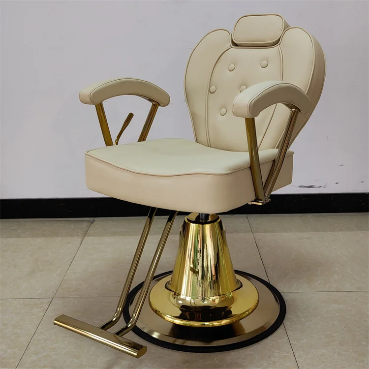 Barbershop Furniture Salon Set Sillas De Professional Salon Hairdressing Recliner Styling Barber Chair With Gold Base