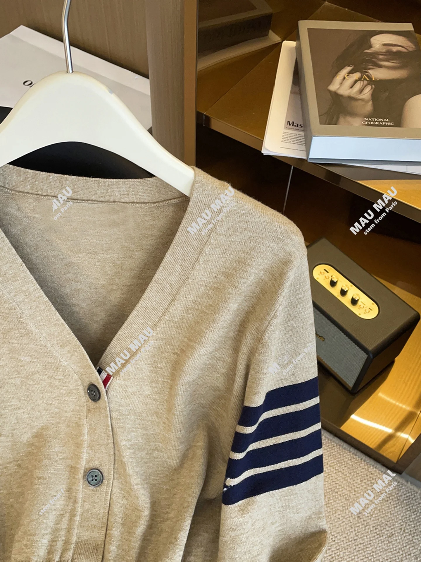 High-end feminino de malha v-ne listrado aberto cardigan casual sle outono inverno faion design retro respirável ort sve