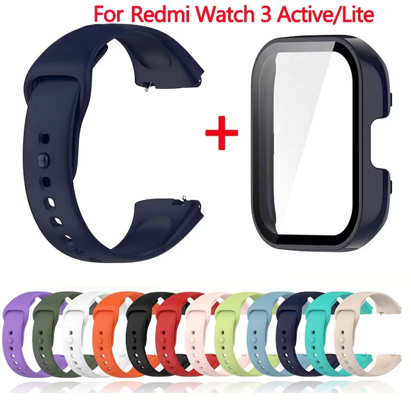 Pulseira de silicone + capa para xiaomi redmi watch 3 Active banda ativa acessórios smartwatch pulseira esportiva para redmi watch3 active/lite case