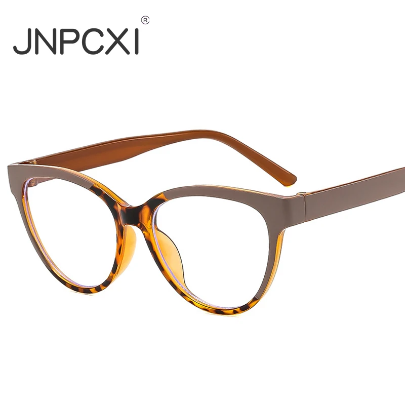 

JNPCXI New Cat Eye Women Glasses Frame Clear Anti-Blu-Ray Eyewear Fashion Olive Green Men Optical Frame