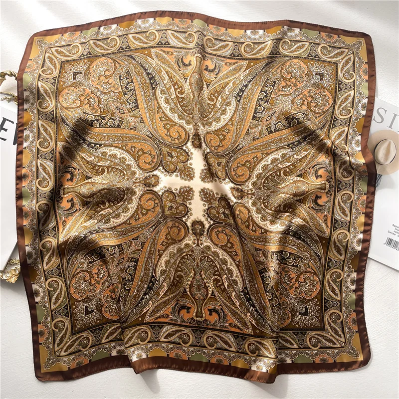 الموضة الفاخرة العلامة التجارية 70 سنتيمتر الحرير ساحة وشاح المرأة الساتان رابطة عنق الإناث الشعر باندانا الحجاب شال التفاف الحجاب Echarpe