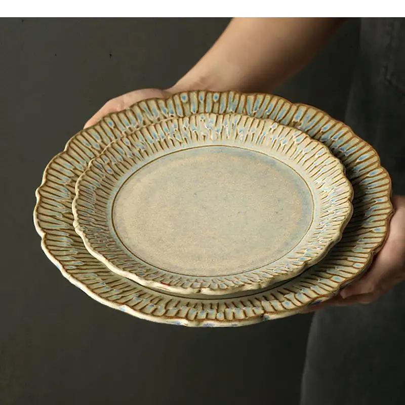 

Retro Relief Ceramic Dinner Plate Restaurant Steak Dessert Pasta Plates Fish Molecular Cuisine Specialty Tableware