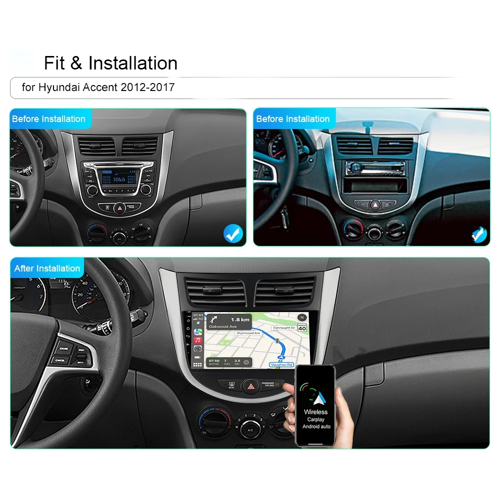 9Inch Android 13 Car Stereo Radio Carplay GPS 2+32G Compatible for Hyundai Accent Verna Solaris 2011-19