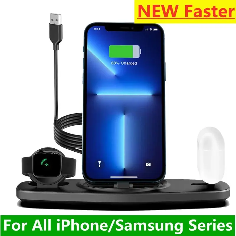 3 In 1 Wireless Charger Stand Desktop Mobile Phone Chargers Holder Fast Charging For Samsung S23 S22 iPhone 15 14 13 IWatch Etc