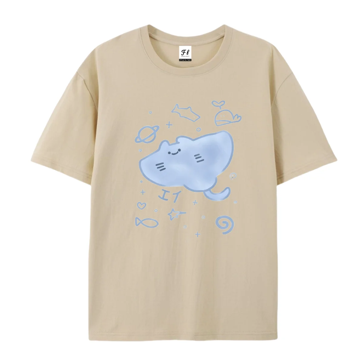 Women Cute Manta Ray Cat Face Graphic T Shirt Casual Short Sleeve Tees Cartoon Ocean Animal Print Vintage Tops Gifts For Ladies