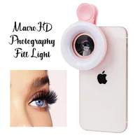 Lente móvil 15X lente Macro 2 en 1 lente de cámara HD con anillo LED luz de Flash lámpara luz de relleno para herramientas de maquillaje de uñas Eeyelash