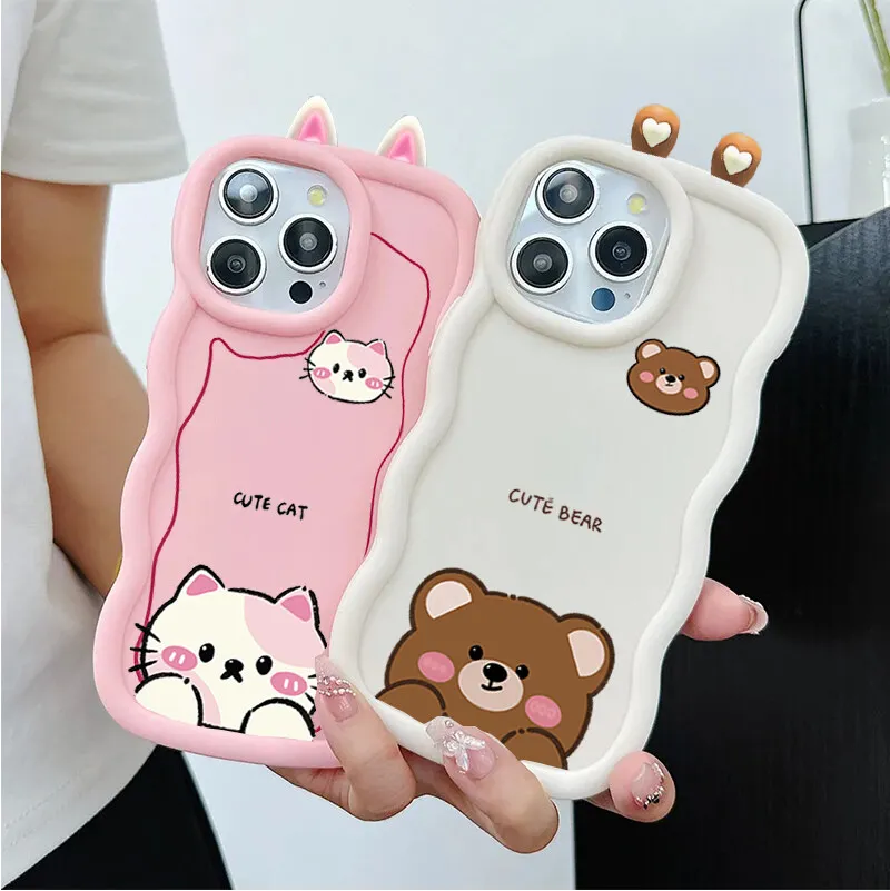 3D Cat Bear Frog Eyes Ears Casing For Motorola Moto Edge 40 NEO G55 G35 E14 G32 G84 G22 G14 5G Case  Soft Cute TPU Case