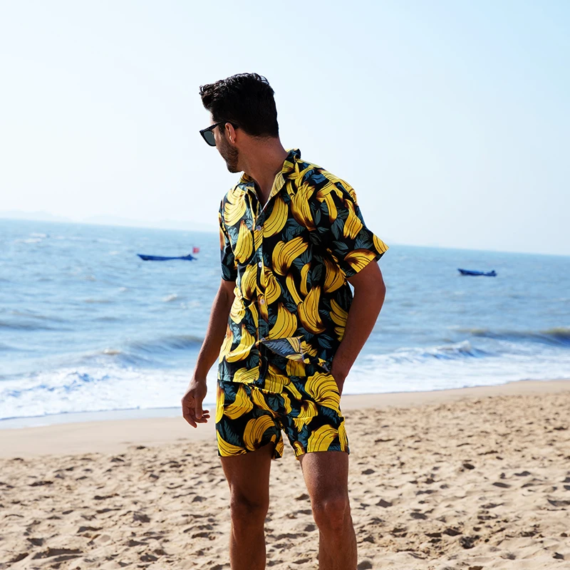 2024 Men\'s Sets 2 Piece Hawaiian Shirts and Shorts Sets Floral Printing Casual Beach Shirts Outfits Men Holiday Wear Summer