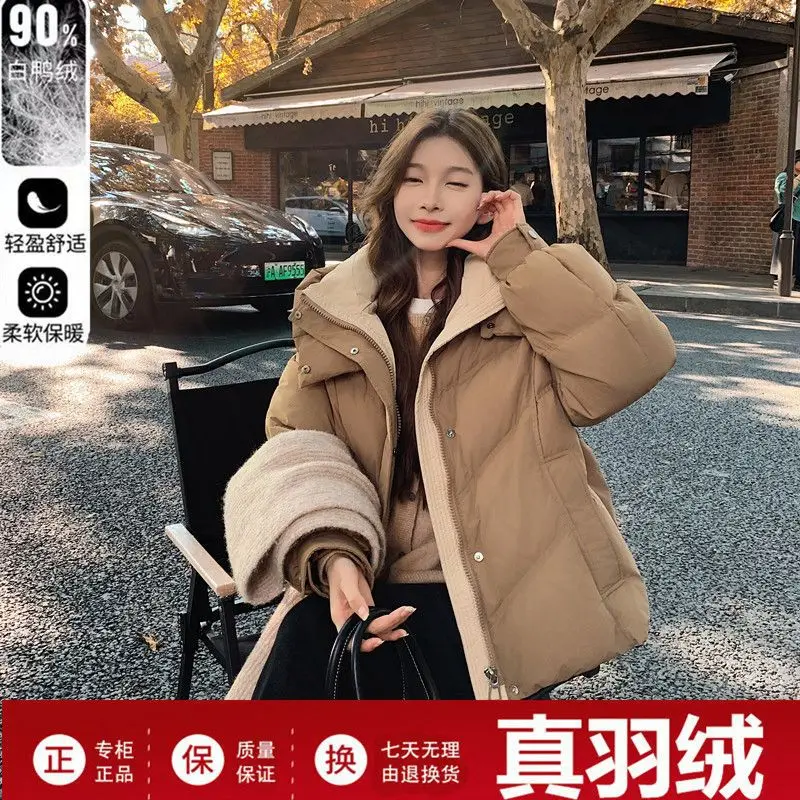 90 White Duck Down Short Down Jacket for Women in Winter 2025 New Loose Solid Color Medium Thick Cold Resistant Small Jacket