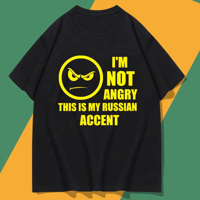 Men T-shirt with Funny Russian Print Graphic T Shirts Футболка "I`m Not Angry..." Humor Style Streetwear Cheap Polyester Shirts