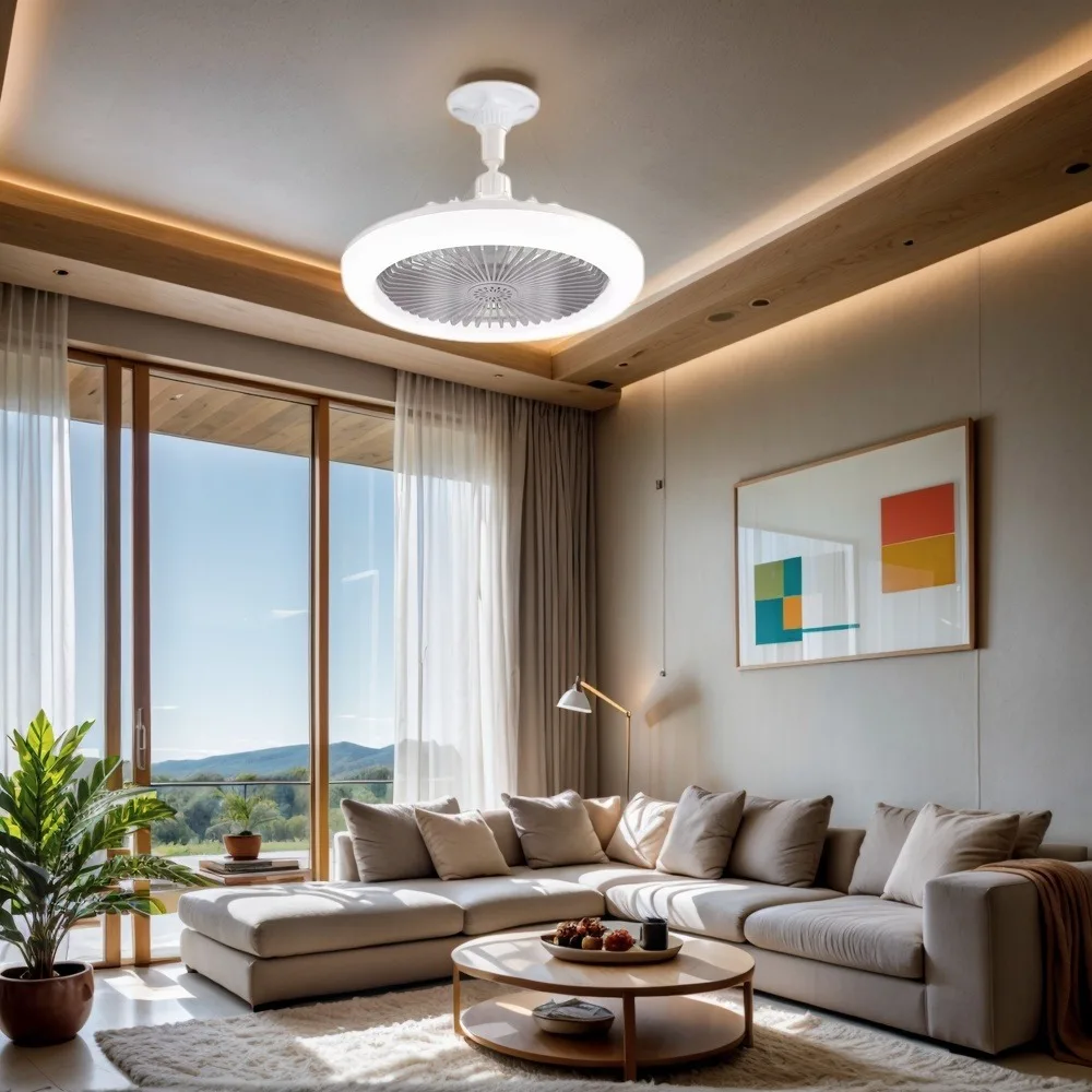 

25cm Mini Rotatable Head Chandelier Fans White 20W E27/E26 Socket Ceiling Fan Lamp with Remote Control for Bedroom Decor