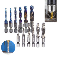 6Pcs Hex Shank Titanium Plated HSS Screw Thread Metric Tap Drill Bits Screw Machine Compound Tap M3 M4 M5 M6 M8 M10 Hand Tools