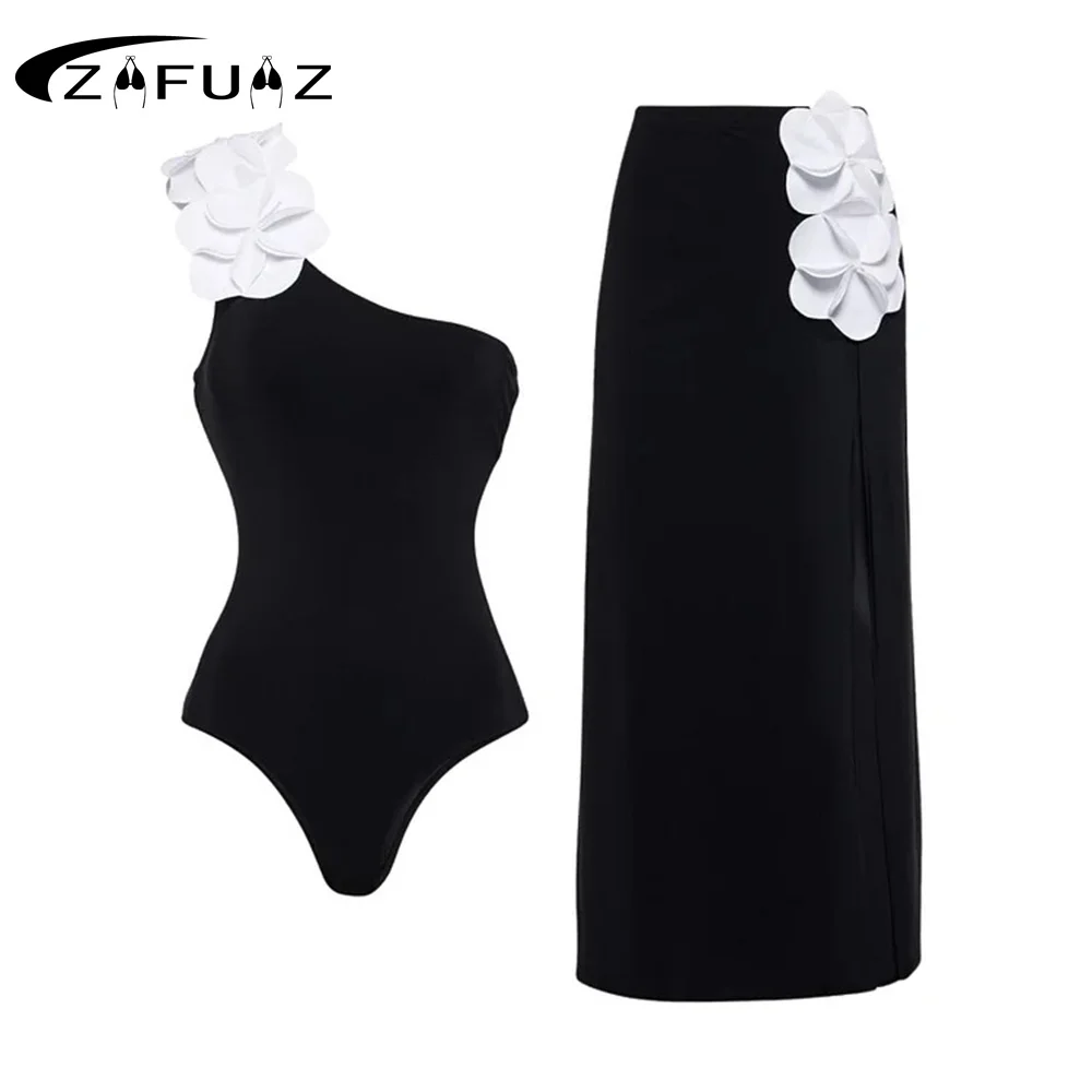 ZAFUAZ 2024 Sexy One Piece Swimsuit High Waist Bikini Set Skirt Vintage Print Women Swimwear Brazilian Female Beach Bathing