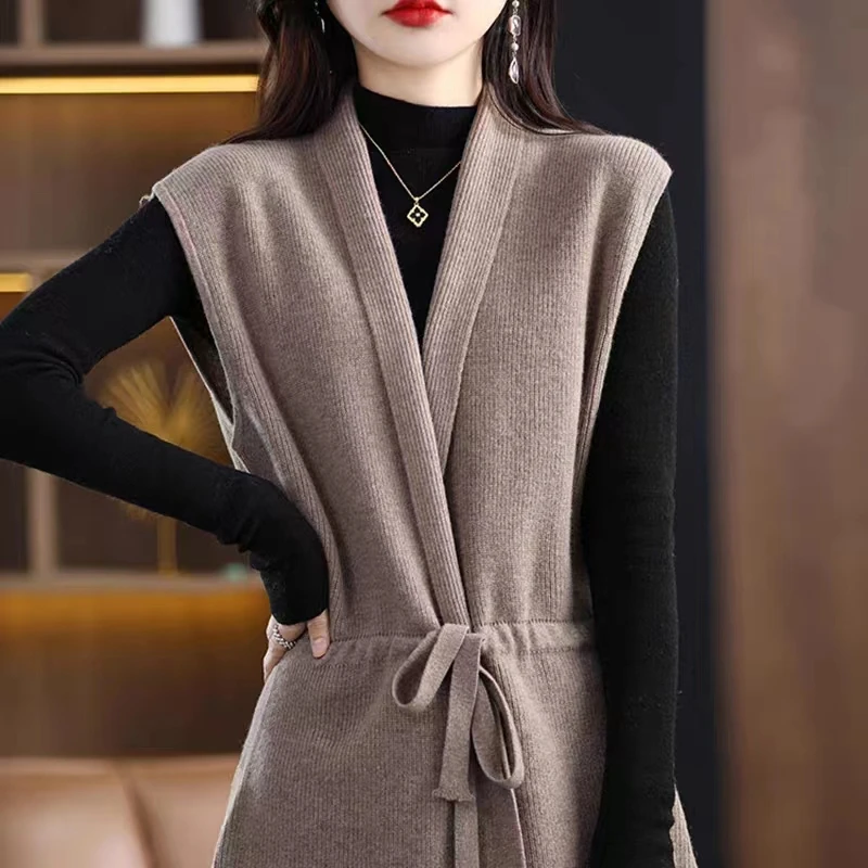 Spring And Autumn New Wool Knitted Cardigan Women's Vest Outer Wear Sweater Sleeveless Shoulder Loose Tank Top Knitted Top