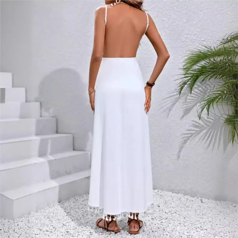 NSANGU Summer Beach Sexy Women's Solid Color Tassel Wrap Skirt Sun Protection Bikini Cover Up Shalong Women's Swimsuit