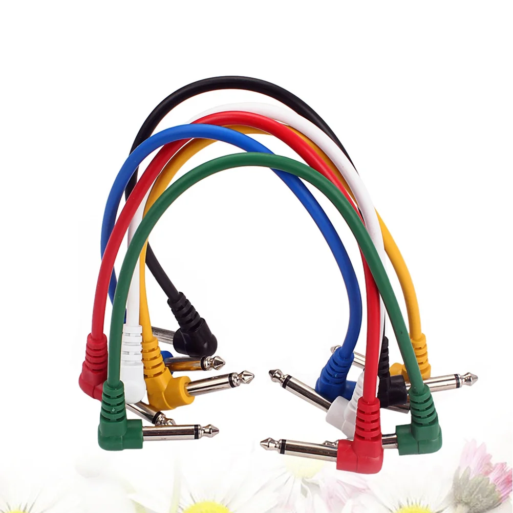 6 Stuks Effect Pedaal Patch Kabels 6.35Mm Haakse Gitaar Bas Audio Connector Leads Lage Capaciteit Koperdraad Voor versterker