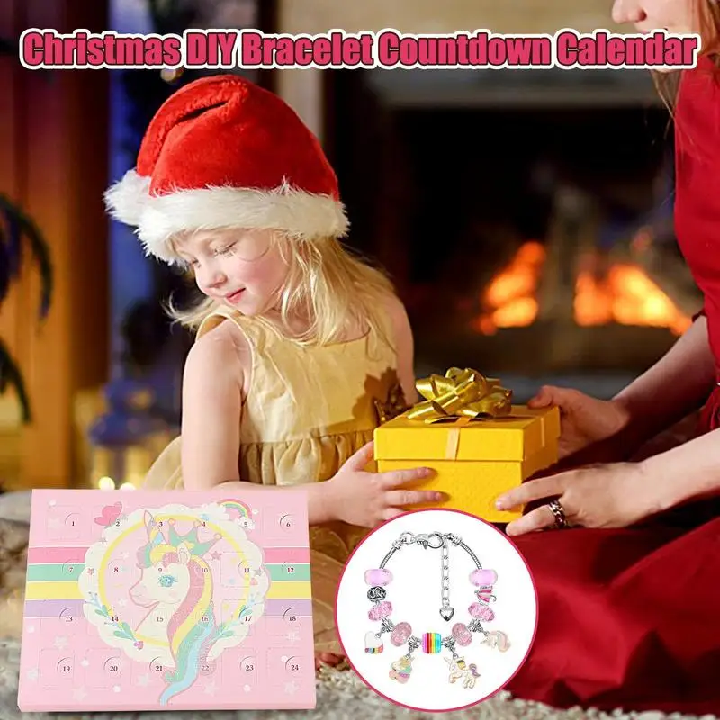 Advent Calendar 2023 Christmas DIY Unicorns Charm Bracelet Countdown To Christmas Unique Charm Jewelry Set For Kids Girls