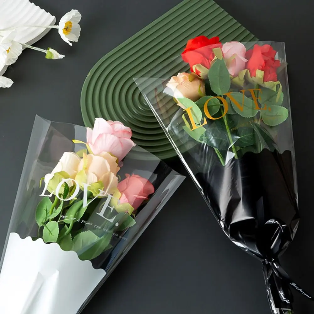 

50pcs Transparent Flower Packaging Bag Waterproof Plastic Bag Wrapping Paper Package Supplies Bouquet Packing Material Wedding