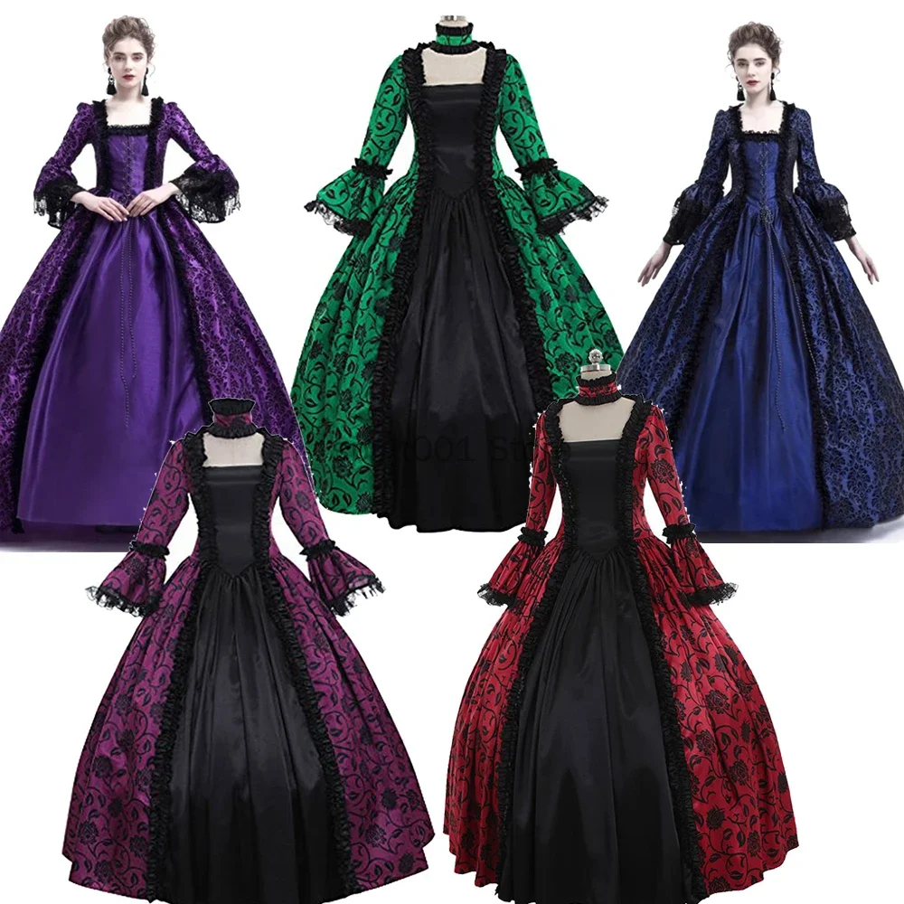 Women Medieval Dress Plus Size 5XL Steampunk Vintage Gothic Lady Vampire Lace Sleeve Halloween Costume Wholesale Drop Shipping