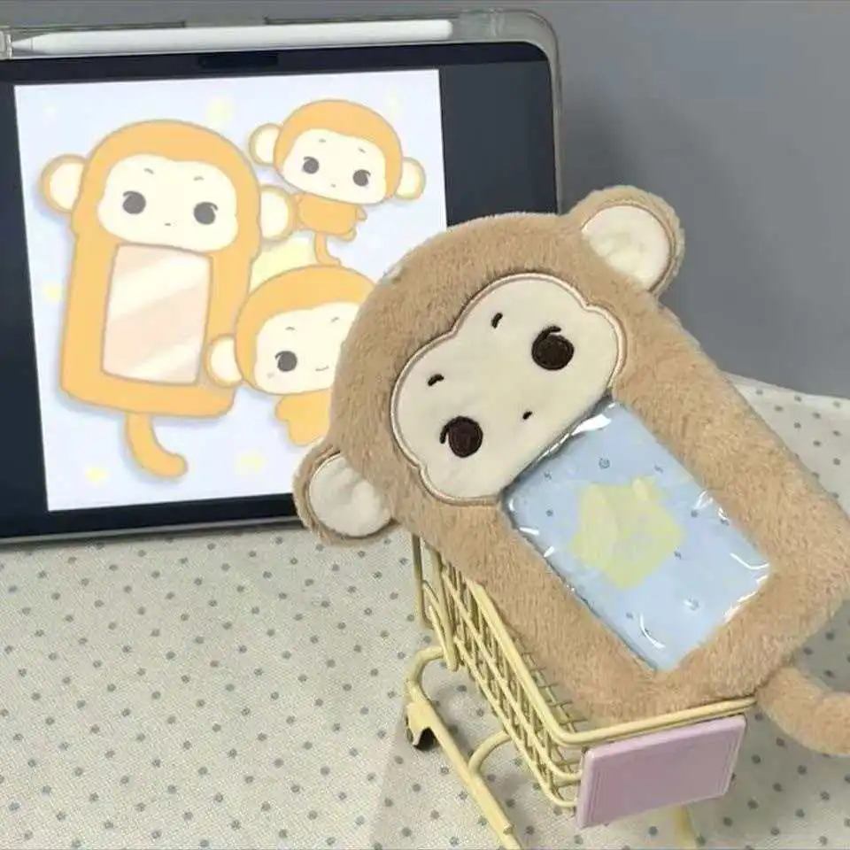1pcs Cartoon Little Monkey Plush Card Holder Cute Accessory for ID Badges and 3‑inch Photo Cards Merchandise for K‑pop Fans