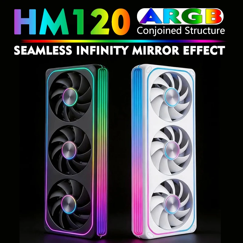 JUMPEAK HM120 120mm ARGB Cooling Fan 360 240 Infinity Mirror Conjoined Unified Structure RGB Fan For Gaming PC Case Water Cooler