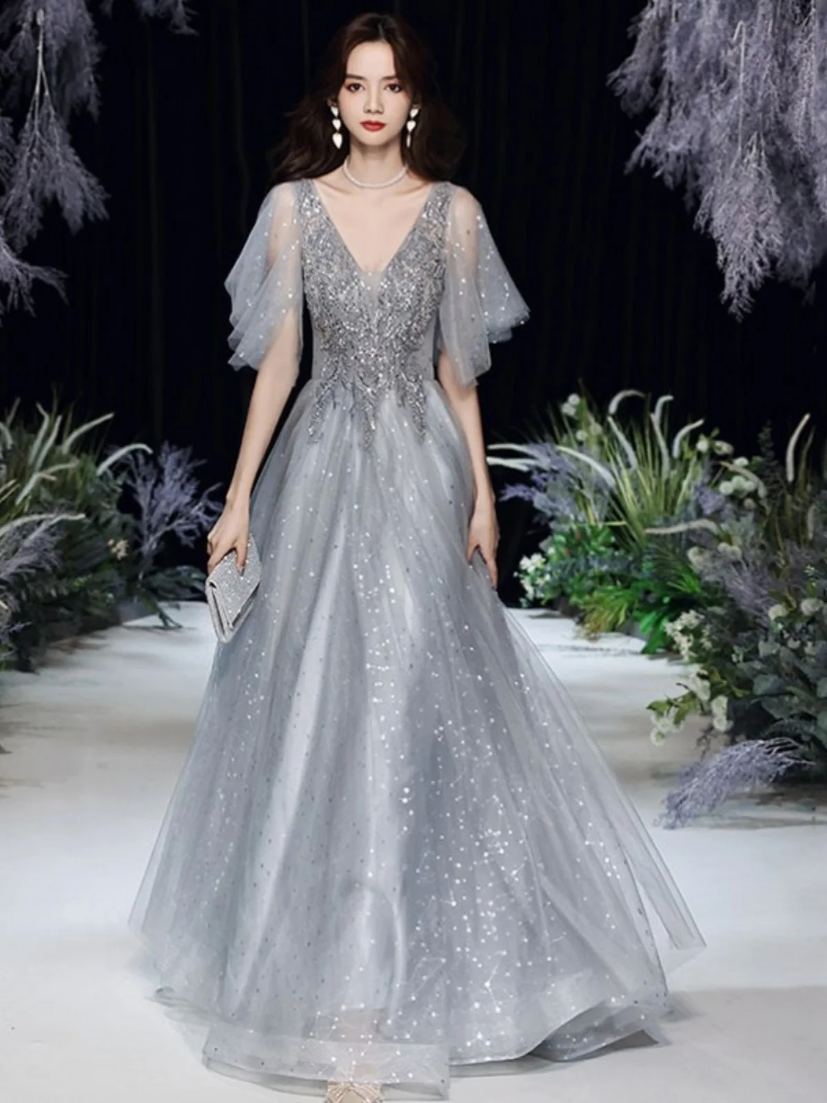 Ele Evening Par  Dr Women's plus Size Conceals Arms Slimming Large Size MM Art Exam High End Performance Gown