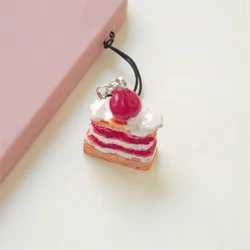 Cute Strawberry Cake Phone Lanyard, Realistic Crepe Cake Phone Charm, Kawaii Cake Charm, AirPods/Switch/Kindle/iPad Bag Charm