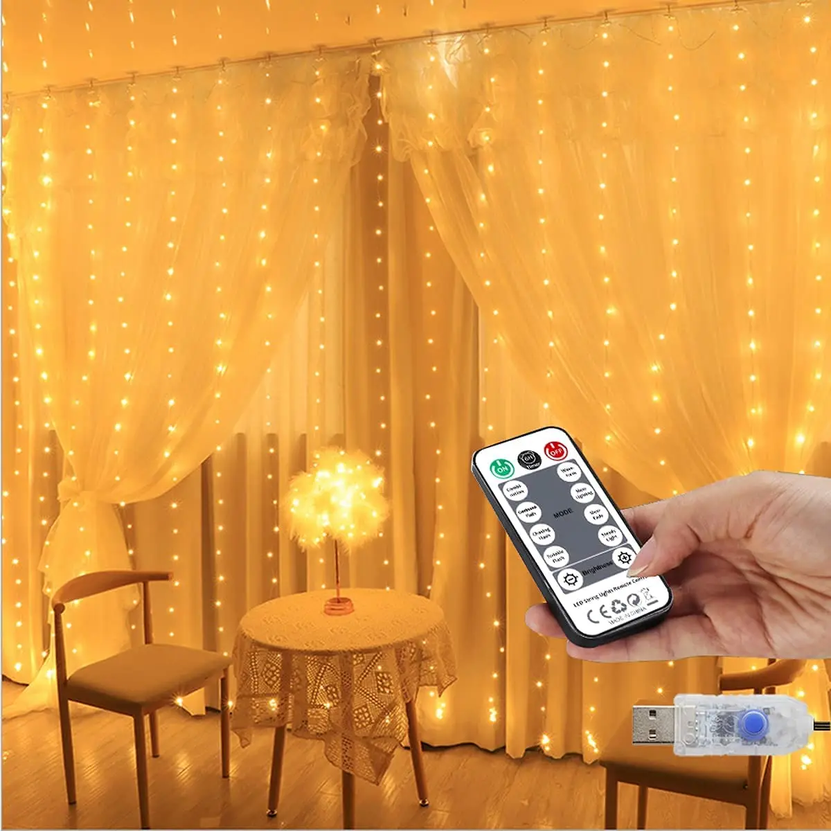 Remote Control LED Curtain Garland, USB String Lights, Fairy Festoon, Janela, Ano Novo, Decorações de Natal para Casa